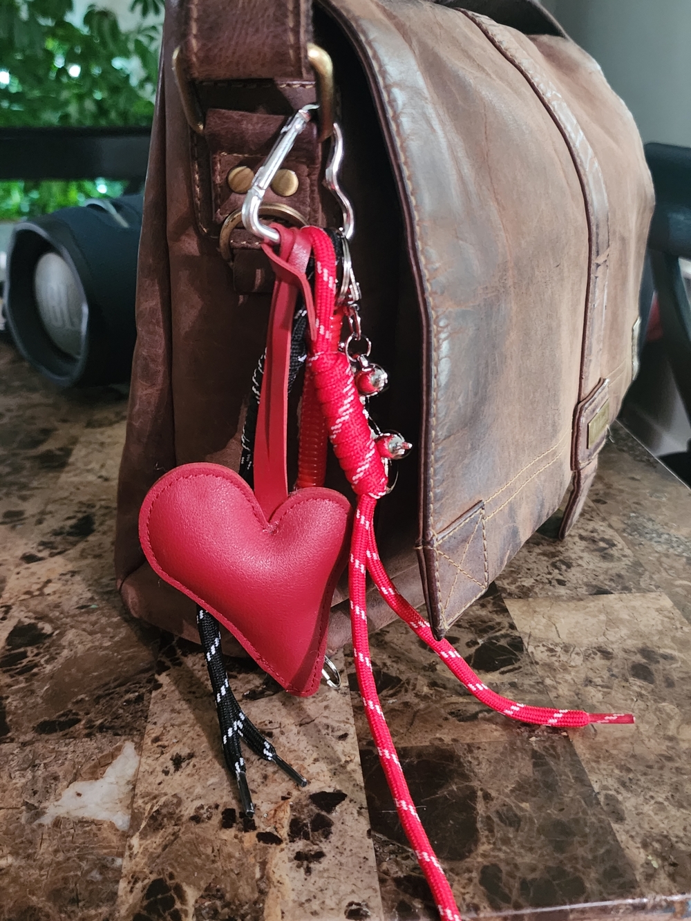 Red ❤️ Heart Keychain Charm with Black & Red Cord Accents - Picture 2 of 3